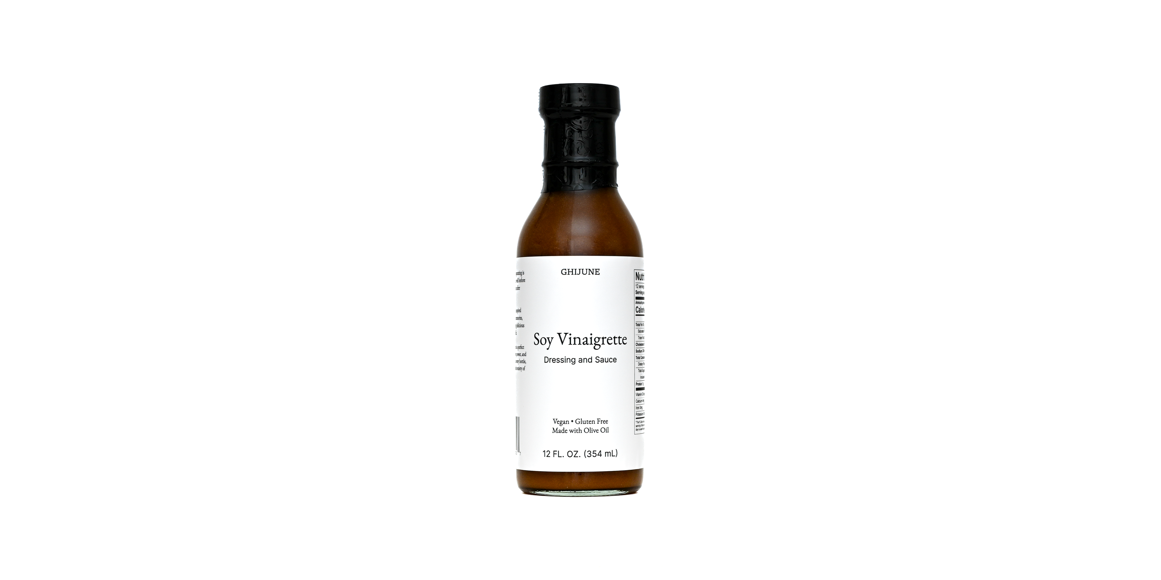 Bottle of soy vinaigrette on a white background